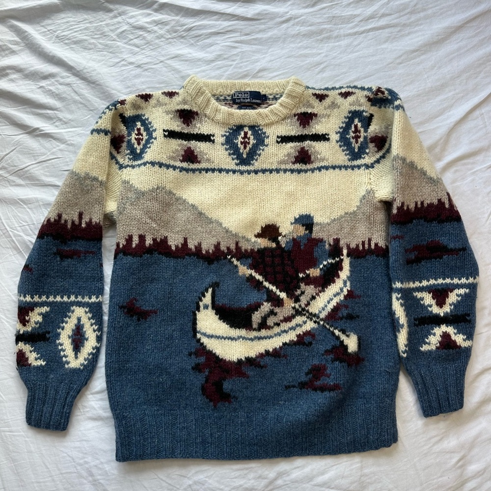 Vintage Ralph Lauren 100% Wool Hand Knit Sweater in Size L